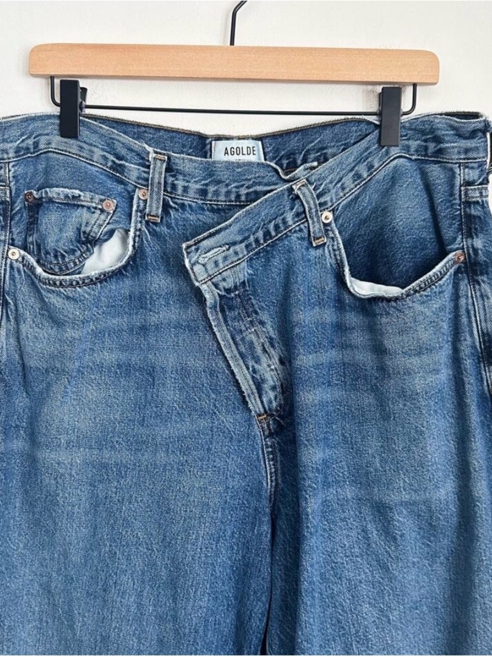 AGOLDE Criss Cross Upsized Organic Jeans Blue Size 34 - missing button